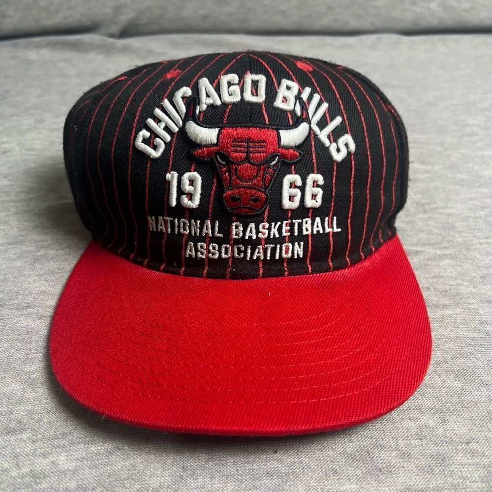 Ultra Game Chicago Bulls Est 1966 Pin Stripe‎ Red Black Cap Snapback Hat